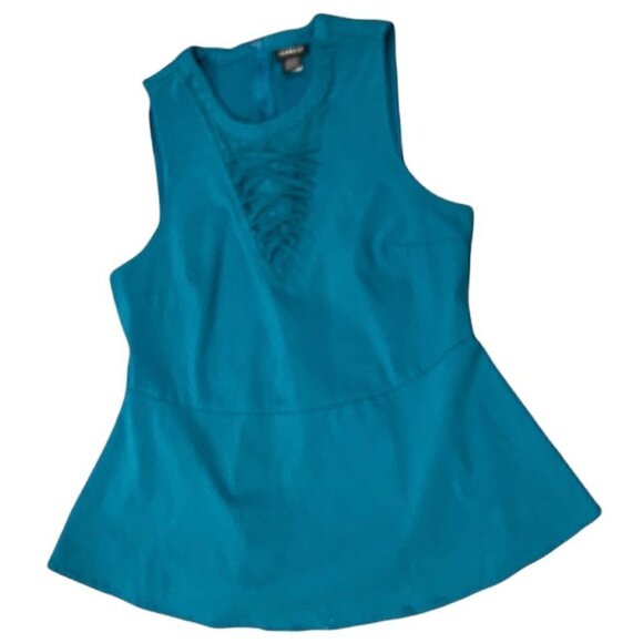 Torrid Peplum Top Stretch Sleeveless Round Neck & Mesh V-Neck Sz 0 Teal 210E - Picture 3 of 6